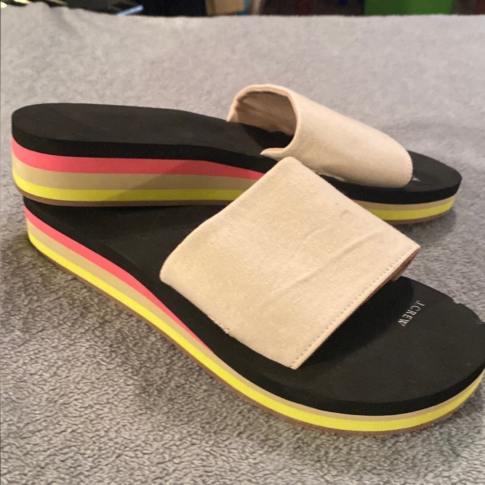 AN883 J. Crew Platform EVA Slide Wedge Sandals, Natural, Size (10) NEW $50